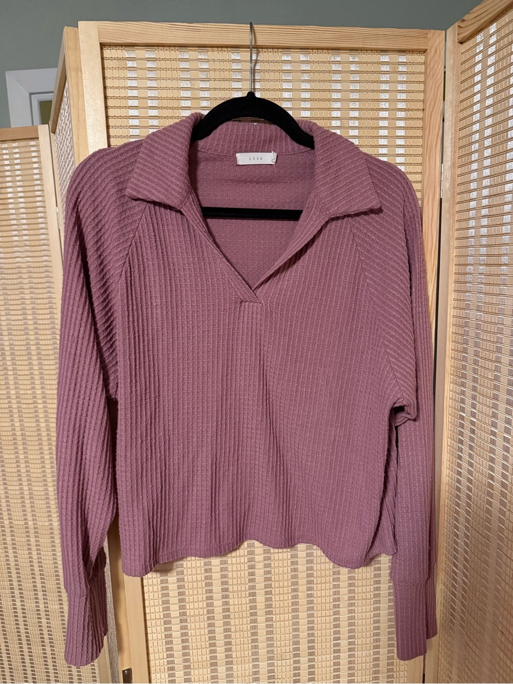 Mauve Ribbed Collared Pullover